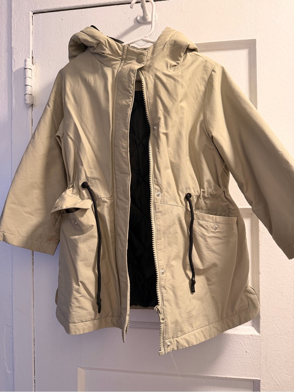 Mango Beige Hooded Kids Raincoat with Black Quilted Lining